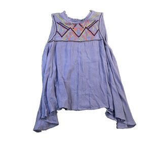 Ban Jara Light Purple Embroidered Keyhole Sleeveless Gauze Top Womens Size M